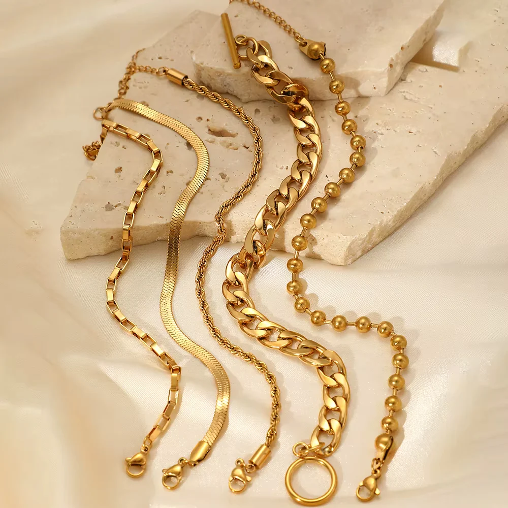 5pc Luxe Chain Bracelet Stack - Image 3