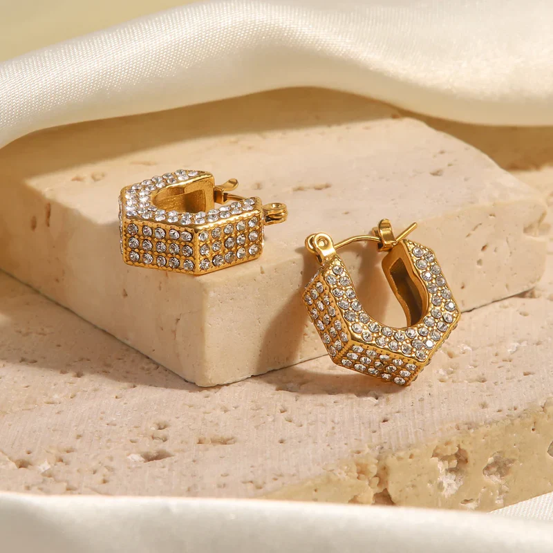 Pentagon Diamond Accented Earrings - Image 3